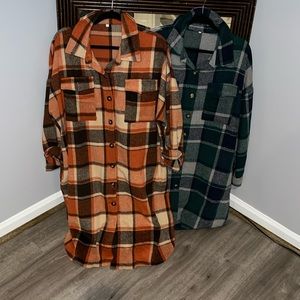 Two for one, long flannel shirt jackets size 2xl